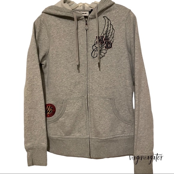 Harley Davidson Authentic Heather Gray Graphic Wing Moto Zippered Hoodie - Picture 10 of 10
